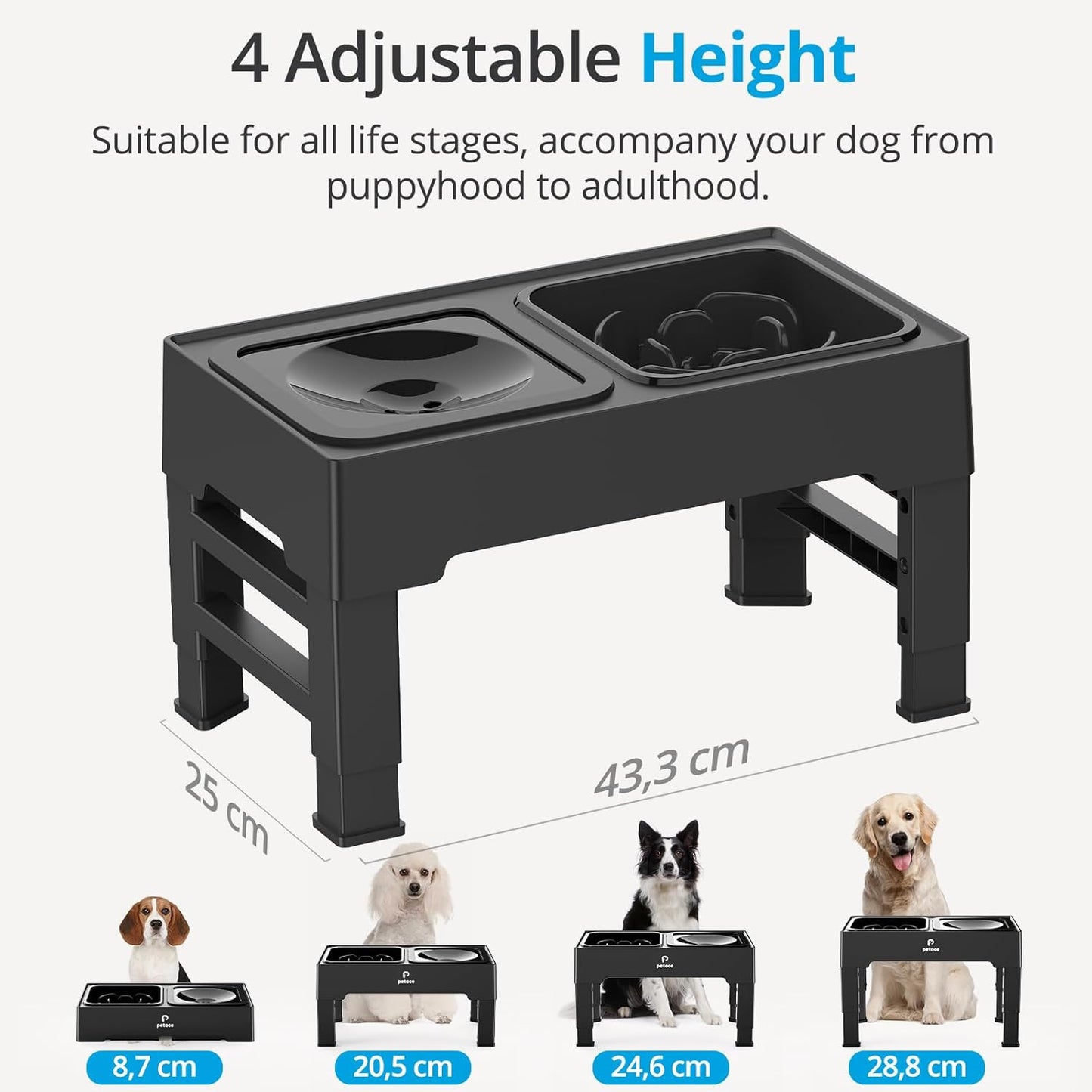 Gamelle Réglable pour Chien - Support Ajustable pour Chiens Seniors